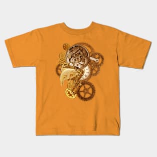 Steampunk-Copper-Art & Dolphins Kids T-Shirt